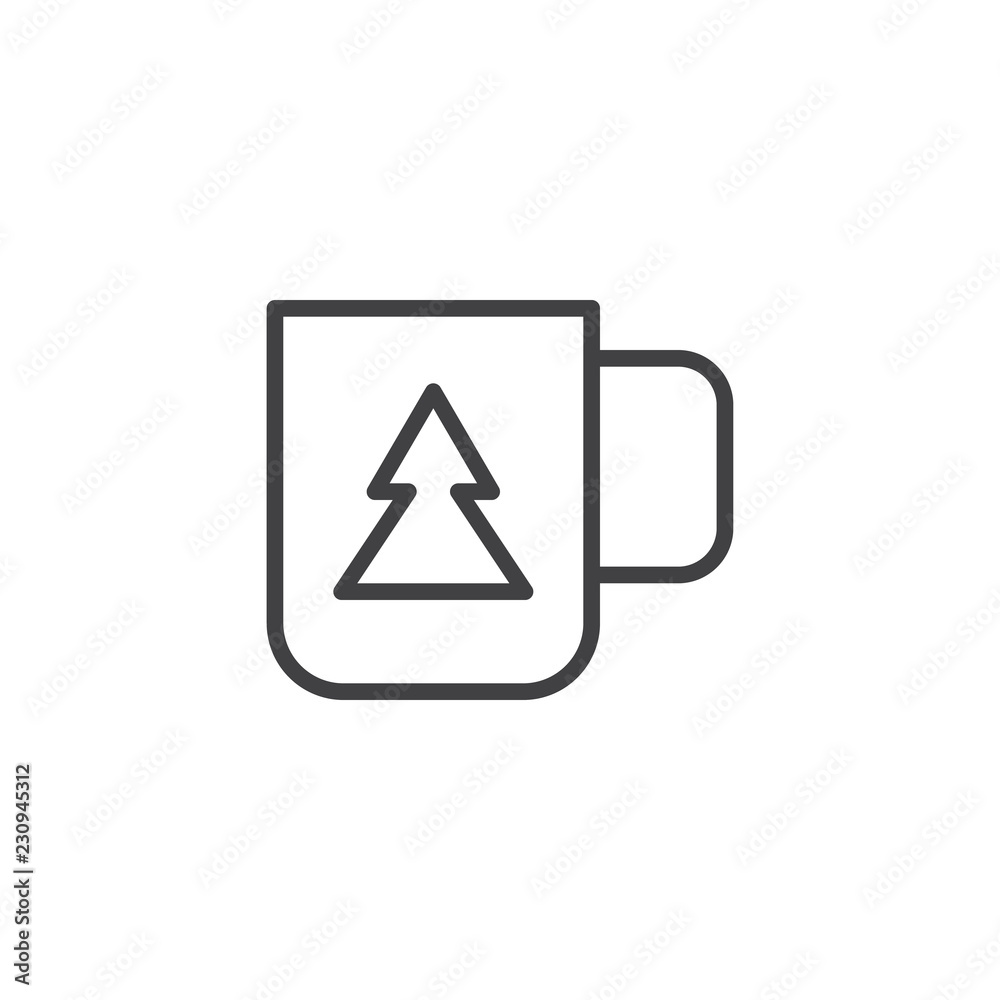 Christmas Coffee cup outline icon. linear style sign for mobile concept and web design. Mug with xmas tree simple line vector icon. Symbol, logo illustration. Pixel perfect vector graphics Christmas Coffee cup outline icon. linear style sign for mobile concept and web design. Mug with xmas tree simple line vector icon. Symbol, logo illustration. Pixel perfect vector graphics