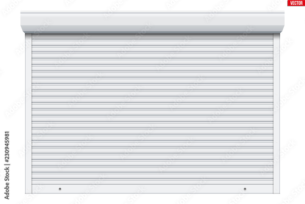 Sample of White garage Roller Shutters. Protect System for garage and shop. Vector Illustration isolated on white background. Sample of White garage Roller Shutters. Protect System for garage and shop. Vector Illustration isolated on white background.
