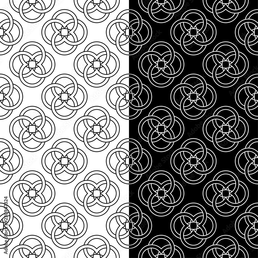 Black and white geometric ornaments. Set of seamless patterns Black and white geometric ornaments. Set of seamless patterns