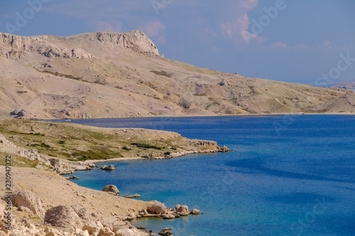 Scenicc sea shore on Pag island in Croatia photo