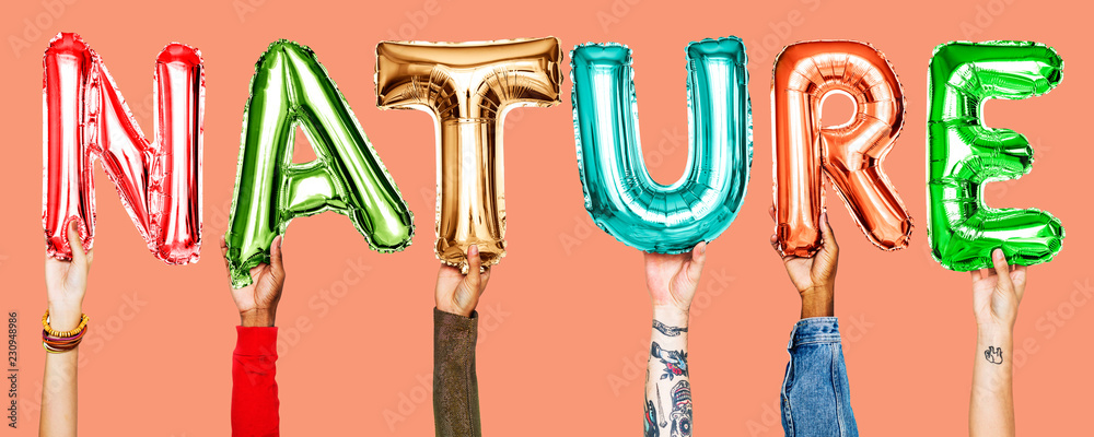 Hands showing balloons word Hands showing balloons word