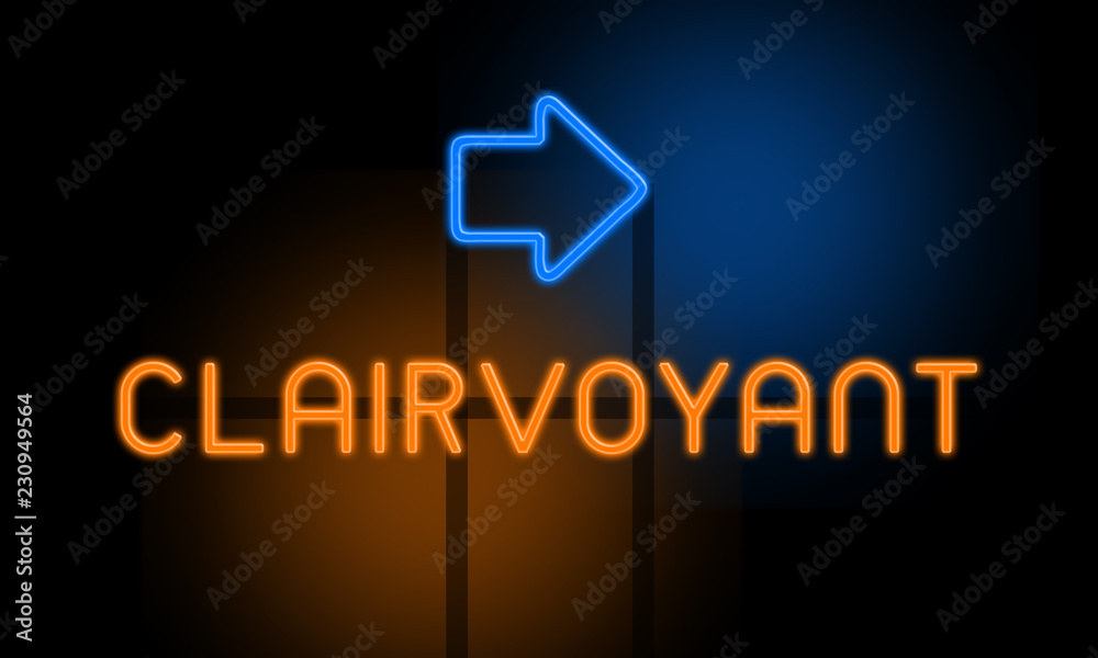 Clairvoyant - orange glowing text with an arrow on dark background