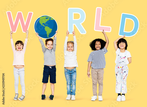 Happy kids supporting a global environment campaign