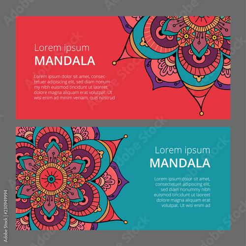 Indian floral paisley medallion banners. Ethnic Mandala ornament. Can be used for textile, greeting card, coloring book, phone case print.