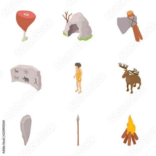 Cave life icons set. Isometric set of 9 cave life vector icons for web isolated on white background