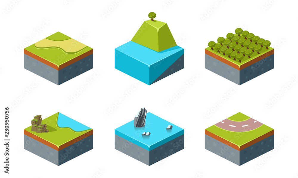 Summer and winter natural landscape set, game user interface platforms vector Illustration on a white background Summer and winter natural landscape set, game user interface platforms vector Illustration on a white background