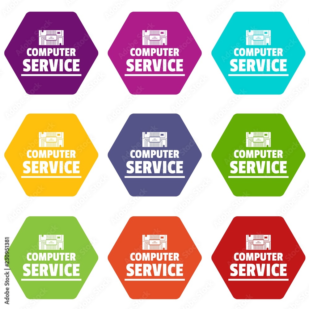 Obraz premium Computer service icons 9 set coloful isolated on white for web
