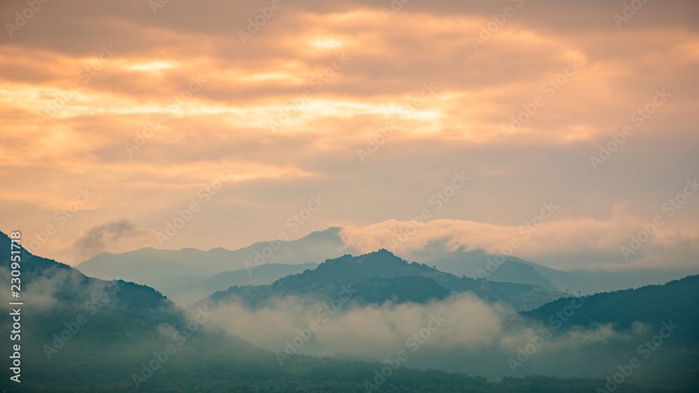 Landscape of Mountain with sunrise background.,Nature background.
