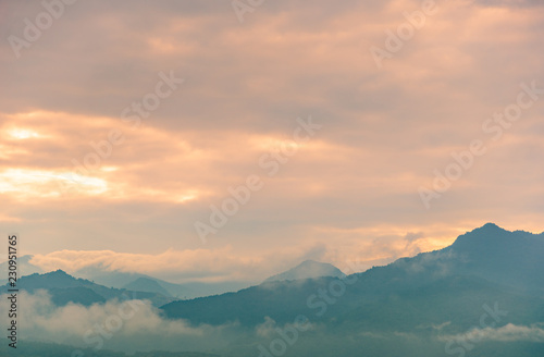Landscape of Mountain with sunrise background. Nature background.