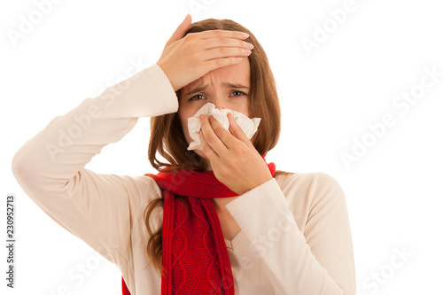 Upset young woman suffering from influenza at home.