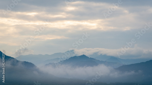 Landscape of Mountain with clouds in morning time.