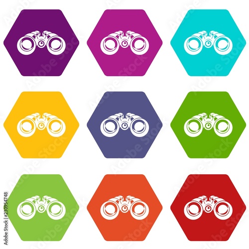 Binocular icons 9 set coloful isolated on white for web