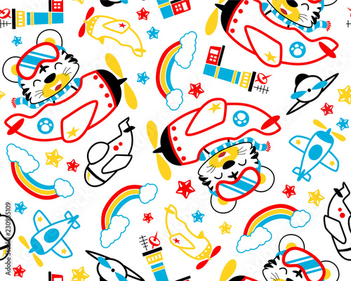 seamless pattern vector with air transportation theme set