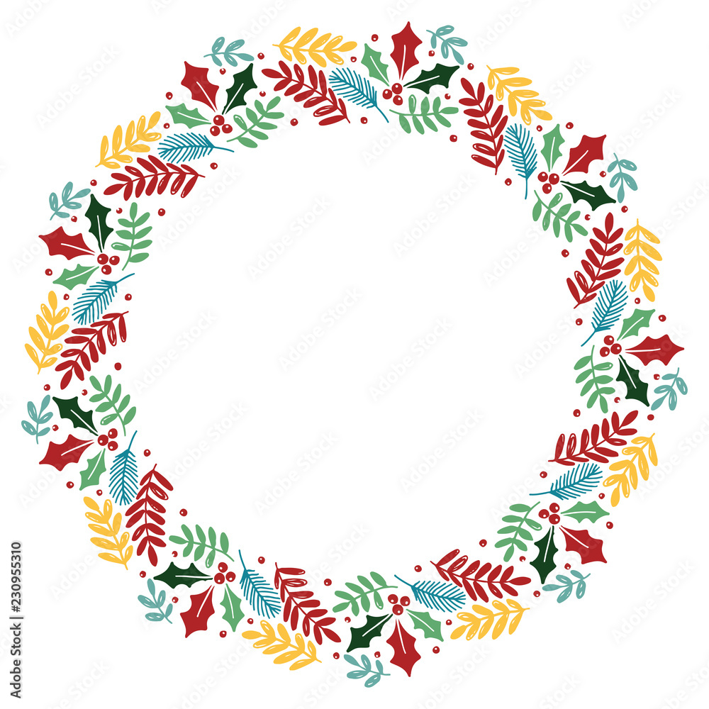 Christmas Wreath with Round Frame for Cards Design Vector Layout with Copyspace Can be use for Decorative Kit, Invitations, Greeting Cards, Blogs, Posters, Merry Christmas and Happy New Year.