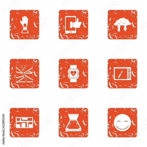 Cardiac training icons set. Grunge set of 9 cardiac training vector icons for web isolated on white background