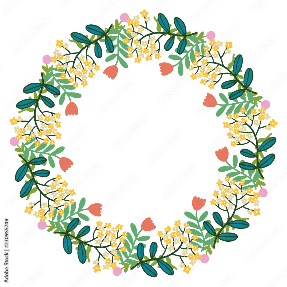 Fototapeta premium Christmas Wreath with Round Frame for Cards Design Vector Layout with Copyspace Can be use for Decorative Kit, Invitations, Greeting Cards, Blogs, Posters, Merry Christmas and Happy New Year.