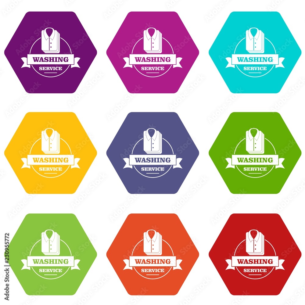 Washing service icons 9 set coloful isolated on white for web Washing service icons 9 set coloful isolated on white for web