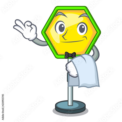 Waiter road traffic sign on the cartoon