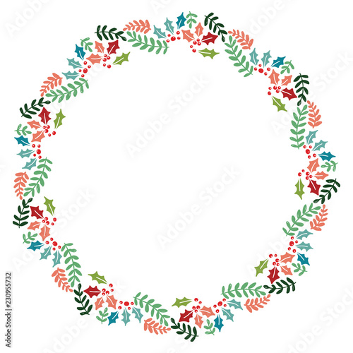 Christmas Wreath with Round Frame for Cards Design Vector Layout with Copyspace Can be use for Decorative Kit, Invitations, Greeting Cards, Blogs, Posters, Merry Christmas and Happy New Year. © pohdeedesign