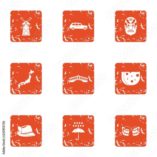 Dairy product icons set. Grunge set of 9 dairy product vector icons for web isolated on white background