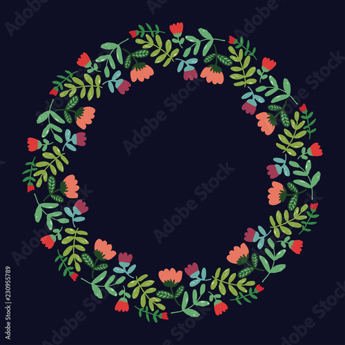 Christmas Wreath with Round Frame for Cards Design Vector Layout with Copyspace Can be use for Decorative Kit, Invitations, Greeting Cards, Blogs, Posters, Merry Christmas and Happy New Year.