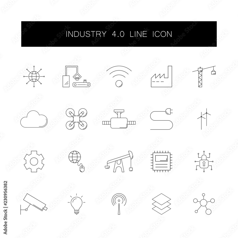 Line icons set. Industry 4.0 pack. Vector illustration	