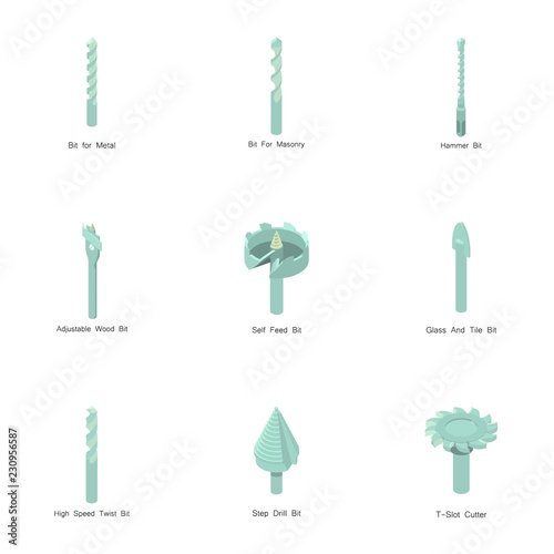 Auger icons set. Cartoon set of 9 auger vector icons for web isolated on white background