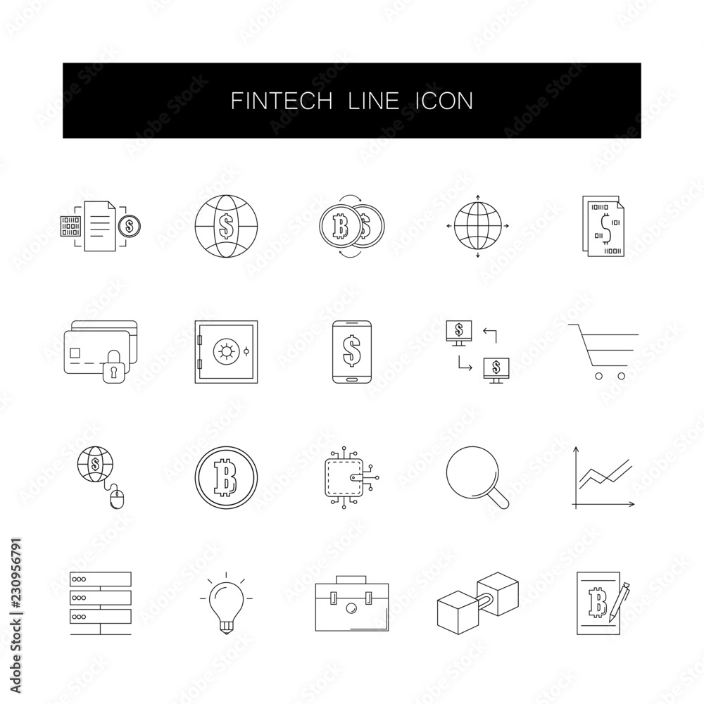 Fototapeta premium Line icons set. Fintech pack. Vector illustration 