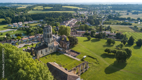 Obraz na płótnie Aerial view Abbey de la Sauve-Majeure, Route to Santiago de Compostela, France,
