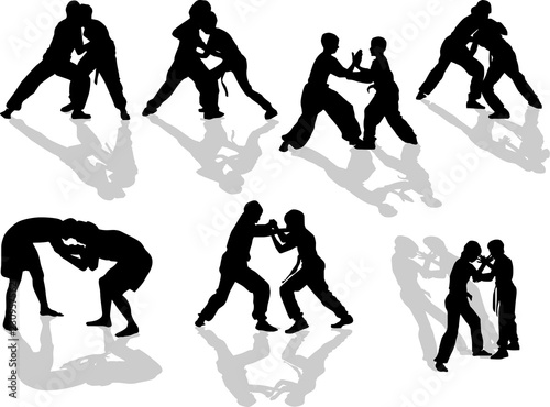 fourteen fighters isolated silhouettes