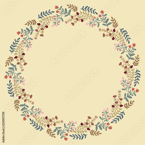 Christmas Wreath with Round Frame for Cards Design Vector Layout with Copyspace Can be use for Decorative Kit, Invitations, Greeting Cards, Blogs, Posters, Merry Christmas and Happy New Year.