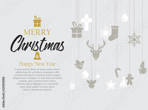 Merry Christmas and Happy New Year greeting card template.