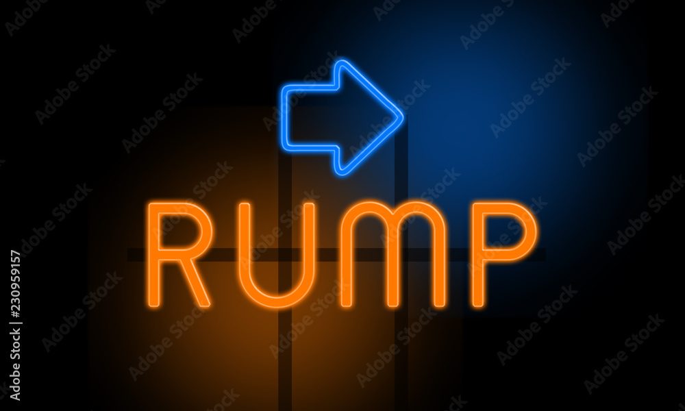 Rump - orange glowing text with an arrow on dark background Rump - orange glowing text with an arrow on dark background