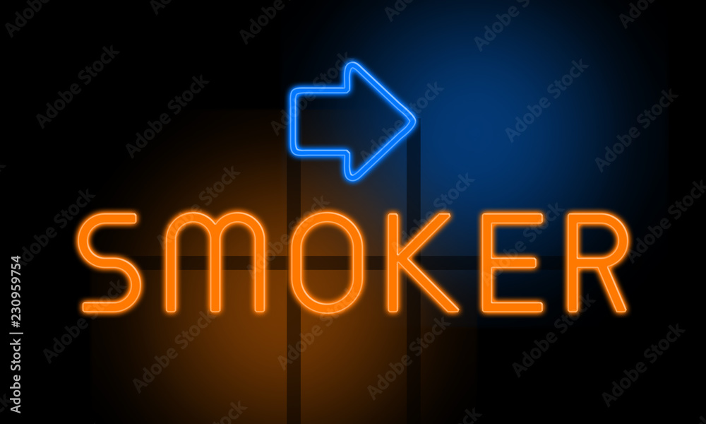Smoker - orange glowing text with an arrow on dark background