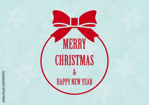Merry Christmas fondo azzurro con fiocchi e pallina