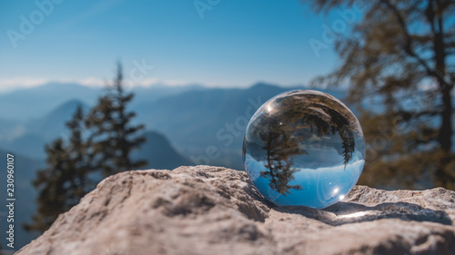 Crystal ball alpine landscape shot at the Loser summit-Altaussee-Steiermark-Austria © Martin Erdniss