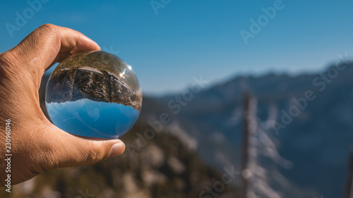 Crystal ball alpine landscape shot at the Loser summit-Altaussee-Steiermark-Austria