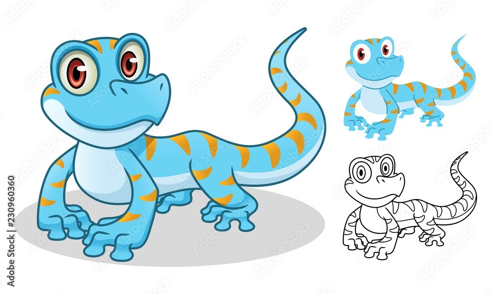 Gecko cartoon character mascot design, including flat and line art design,  isolated on white background, vector clip art illustration. Stock Vector |  Adobe Stock