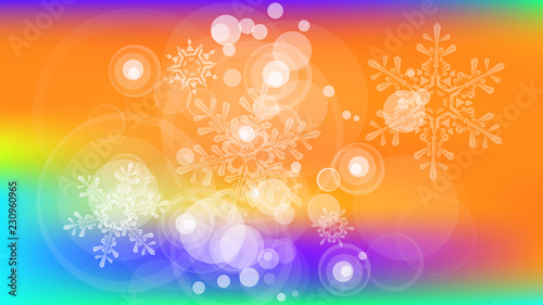Snowflakes and festive lights - vector background with beautiful snowflakes that merrily shine and shimmer in color space