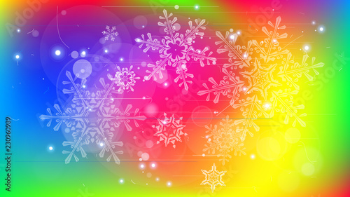 Snowflakes and festive lights - vector background with beautiful snowflakes that merrily shine and shimmer in color space