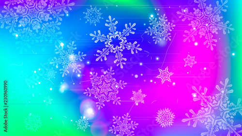 Snowflakes and festive lights - vector background with beautiful snowflakes that merrily shine and shimmer in color space