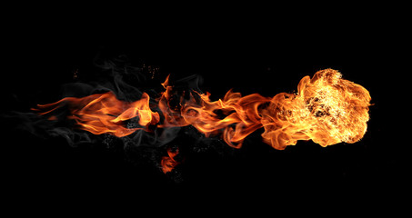 Fireball isolated on black background