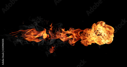 Fireball isolated on black background