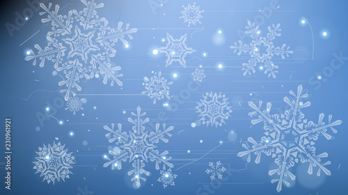 Snowflakes and festive lights - vector background with beautiful snowflakes that merrily shine and shimmer in color space