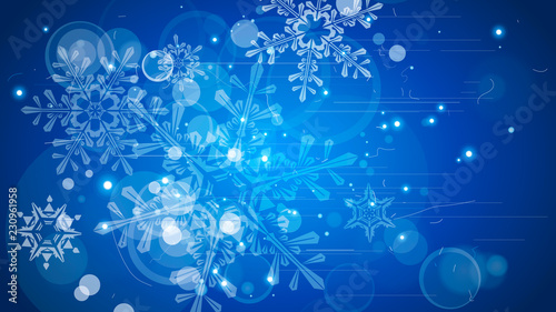 Snowflakes and festive lights - vector background with beautiful snowflakes that merrily shine and shimmer in color space