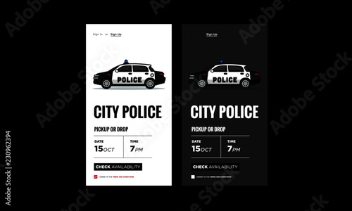 Sedan Cop Police Car Vector Illustration UX and UI For Phone Screen