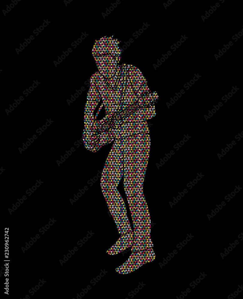 Fototapeta premium Musician playing electric guitar, Music band graphic vector