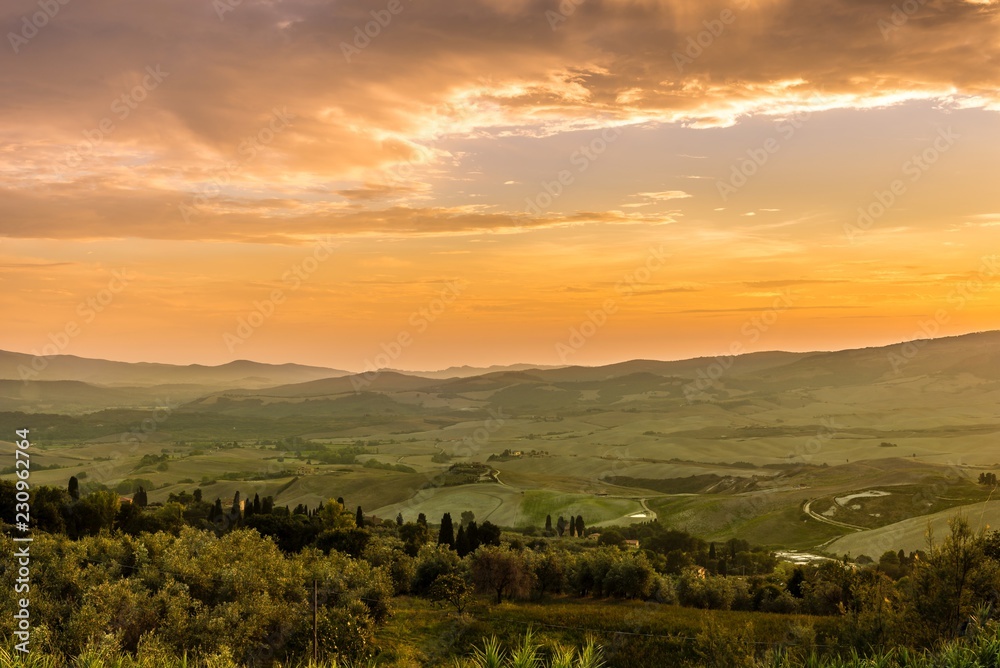 Evening view at the Tuscany countryside from Volterra in Italy Evening view at the Tuscany countryside from Volterra in Italy