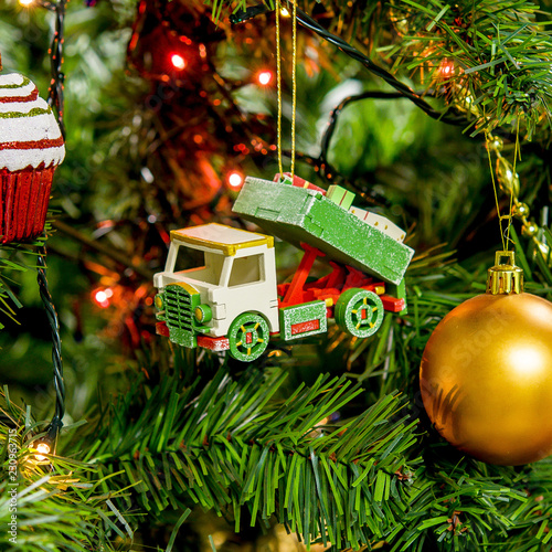 Wooden Christmas tree toy white truck