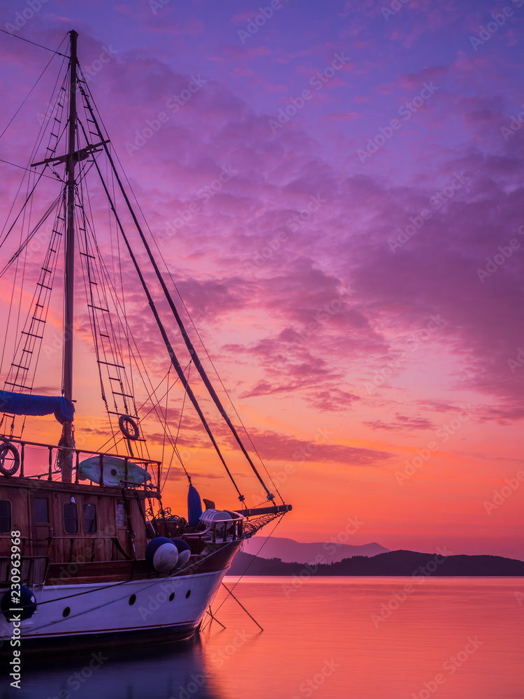 Sunrise on the bay of Nidri in Lefkas island Greece